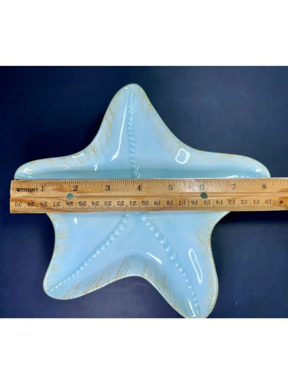 Blue Sky 2007 Starfish Set Of 3 Snack Plate Trinket Dish Beach Decor Aqua 8”
